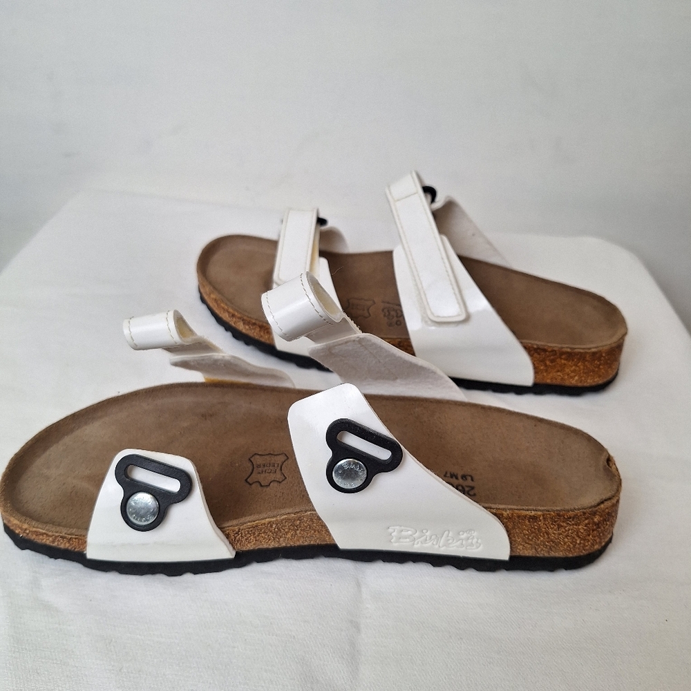 Birkenstock White Velcro Sandals with Brown Sole - Picture 4 of 9